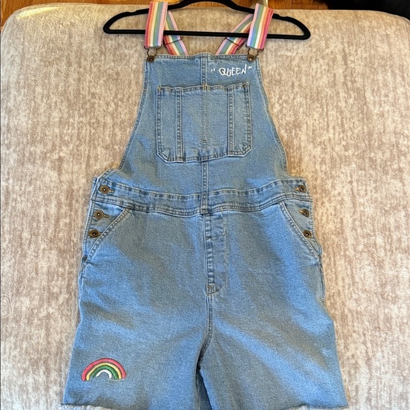 None Denim - Super Cute Women's Denim Overalls with Rainbow Patch